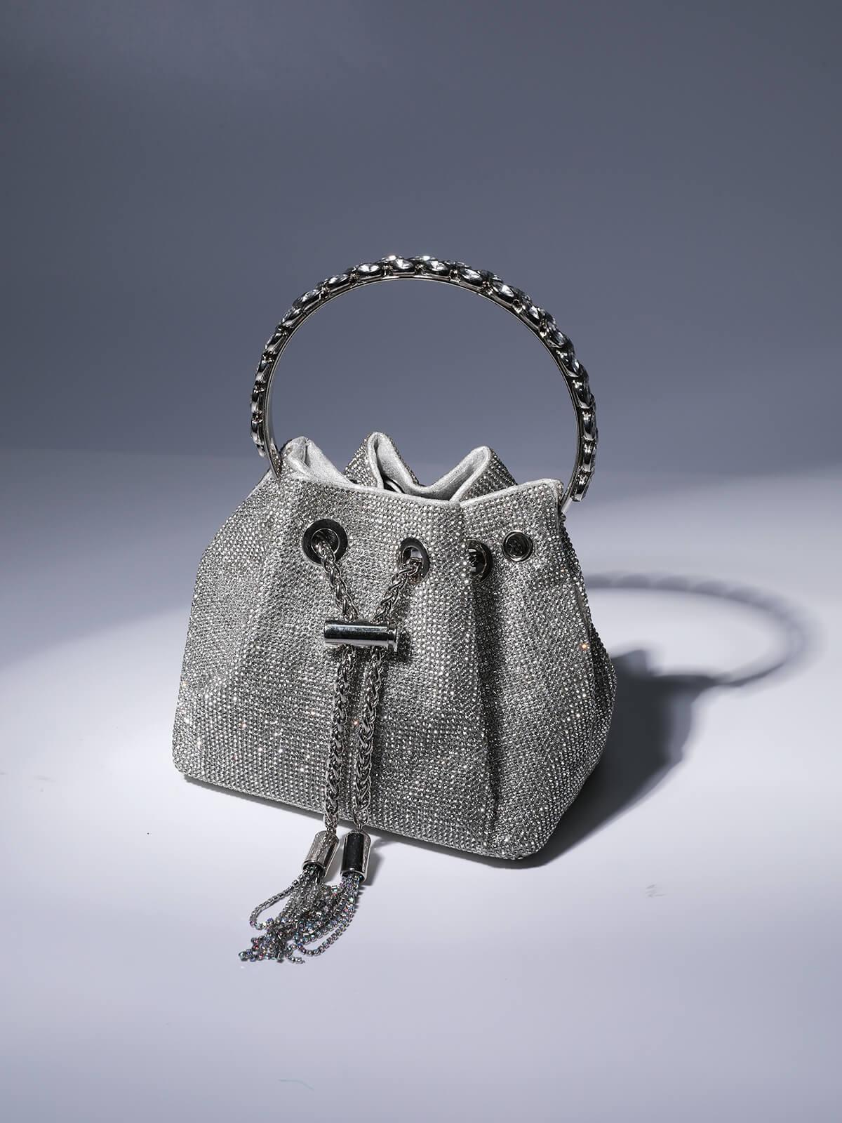 Mattea Crystal Embellished Bucket Bag In Silver