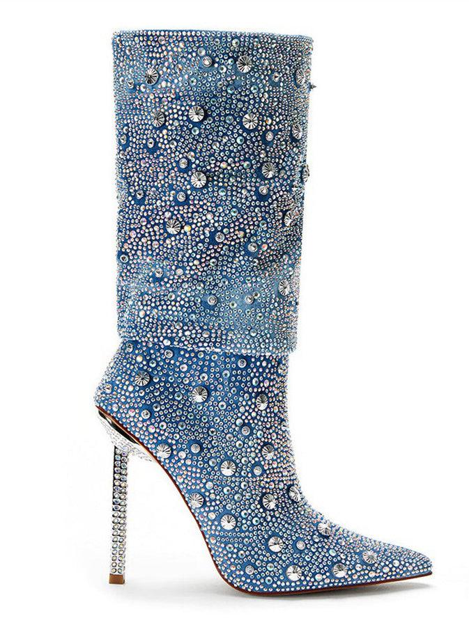 Mia Rhinestone Glitter Denim Boots